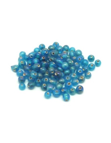 perles en verre fine ronde 5mm bleu turquoise irisé rainbow