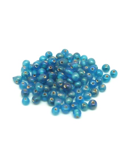 perles en verre fine ronde 5mm bleu turquoise irisé rainbow