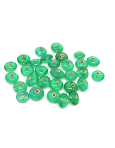 R-10,2g env. 30 perles en verre ronde aplatie palet 8,8mm vert menthe à l'eau