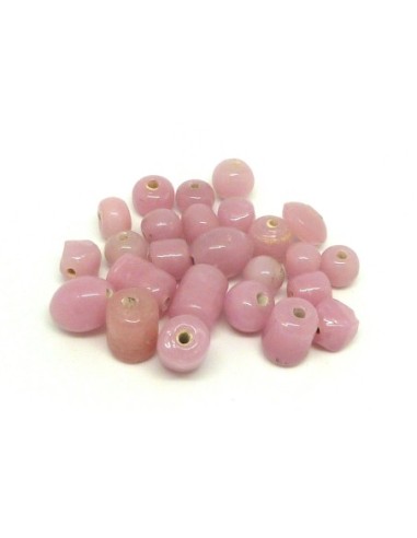 25 perles en verre ovale, cylindre, ronde de couleur rose pastel
