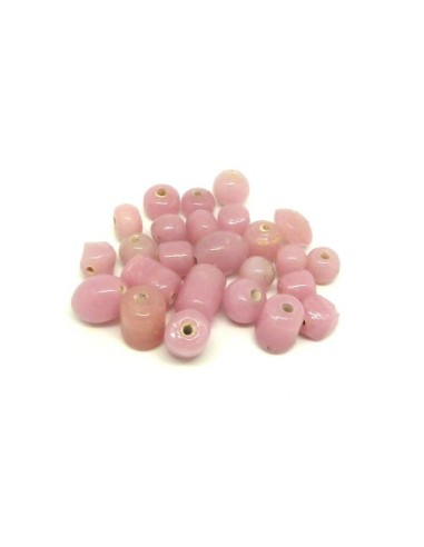 25 perles en verre ovale, cylindre, ronde de couleur rose pastel