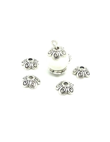 Calotte motif fleur en métal argenté pour perle de 10mm