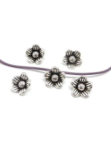 Pendentif, breloque fleur en métal argenté 10,8mm