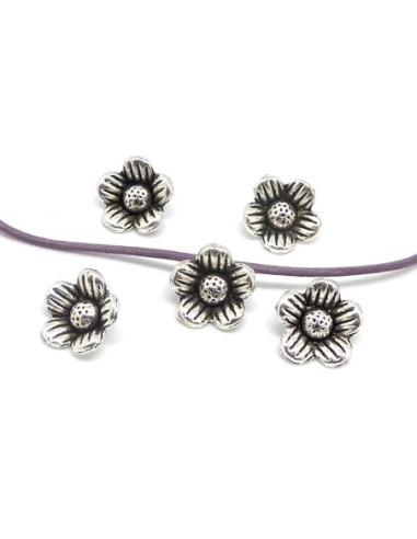 10 Pendentifs, breloque fleur en métal argenté 10,8mm