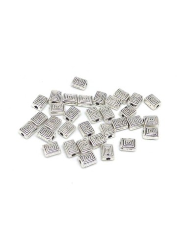 100 Perles en métal argenté rectangle gravé spirale 5,2mm x 6,9mm
