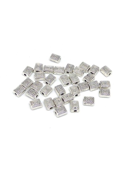 100 Perles en métal argenté rectangle gravé spirale 5,2mm x 6,9mm