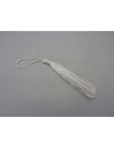 Pompon, breloque 10-12 cm en fil polyester blanc brillant
