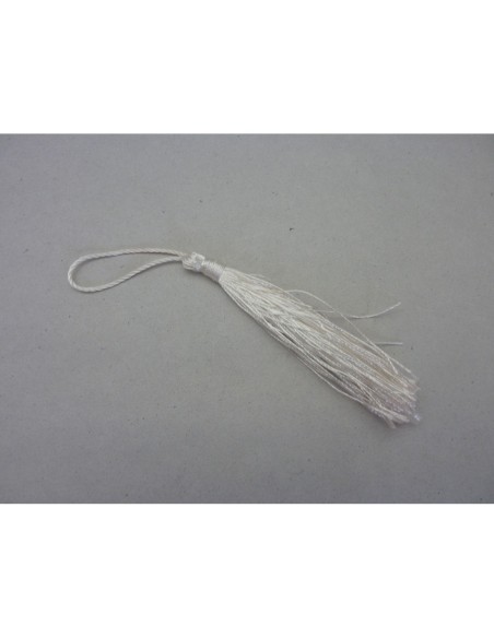 Pompon, breloque 10-12 cm en fil polyester blanc brillant