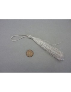 Pompon, breloque 10-12 cm en fil polyester blanc brillant 2