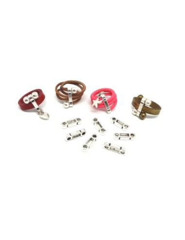 10 Perles passants multi rangs, 3 trous, 16,8mm en métal argenté