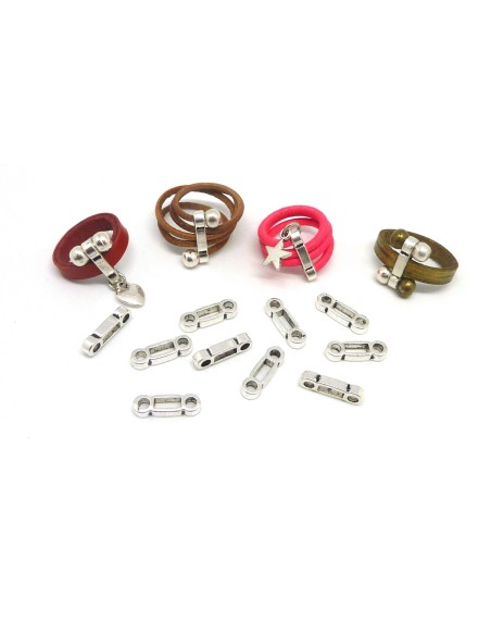 10 Perles passants multi rangs, 3 trous, 16,8mm en métal argenté