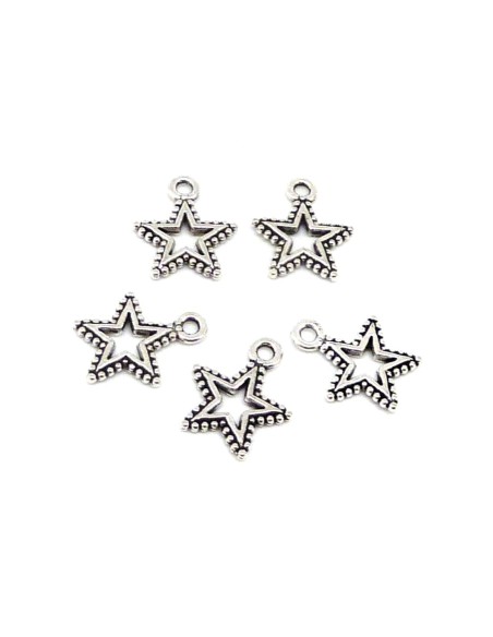 10 Breloques étoile évidé 18,2mm en métal argenté style ethnique