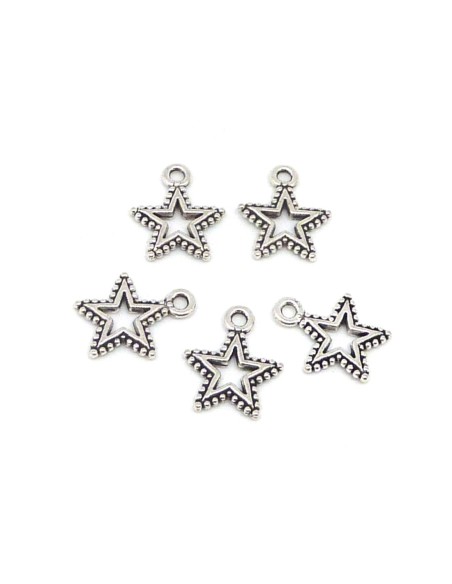 10 Breloques étoile évidé 18,2mm en métal argenté style ethnique