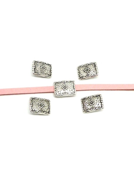 3 Perles passant poussoir slide en métal argenté pour lanière de 7mm