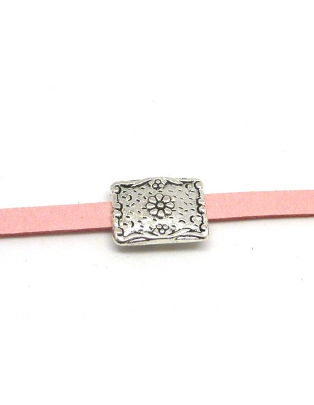 3 Perles passant poussoir slide en métal argenté pour lanière de 7mm