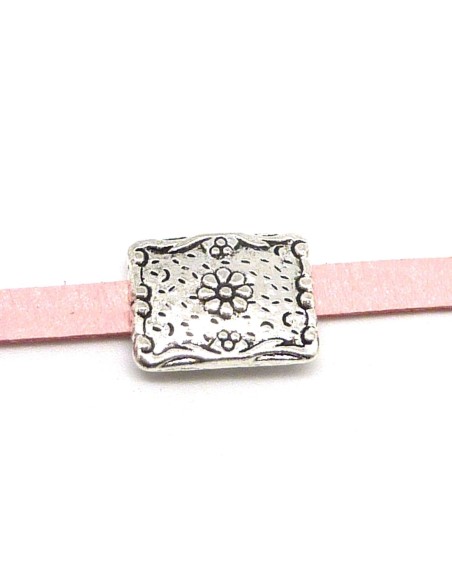 15 Perles passant poussoir slide en métal argenté pour lanière de 7mm