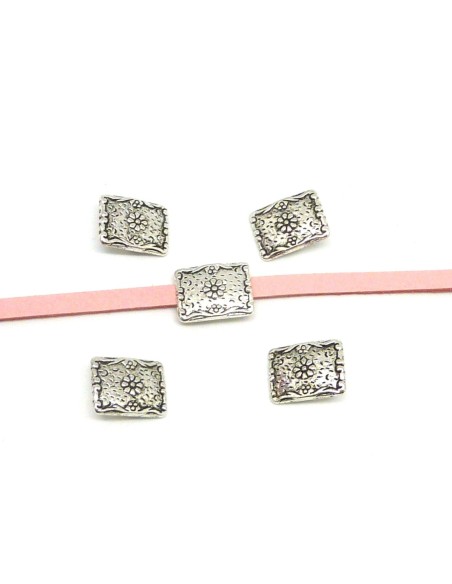 15 Perles passant poussoir slide en métal argenté pour lanière de 7mm