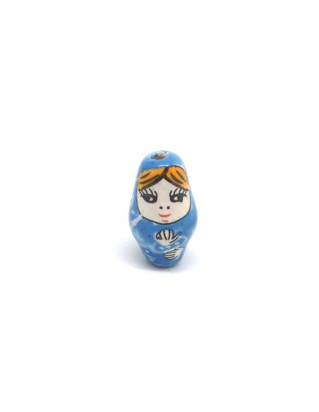 R-1 perle Poupée russe Matriochka en porcelaine de couleur bleu 23,2mm