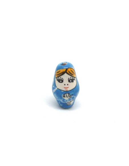 R-1 perle Poupée russe Matriochka en porcelaine de couleur bleu 23,2mm
