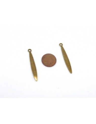 breloques pendentif navette effilées longue en métal de couleur bronze lisse 4cm