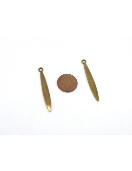 breloques pendentif navette effilées longue en métal de couleur bronze lisse 4cm