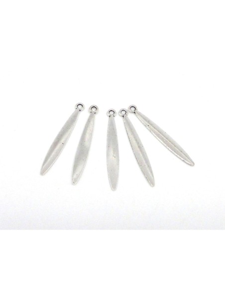 breloques pendentif navette effilées longue en métal argenté lisse