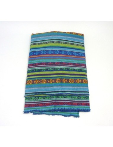 Coupon tissus ethnique aztèque style bohème 45cm X 145cm dominante bleu turquoise