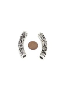 Grande Perle tube passant en métal argenté, incurvé et ajouré style bohème pour cordon de 6mm 2