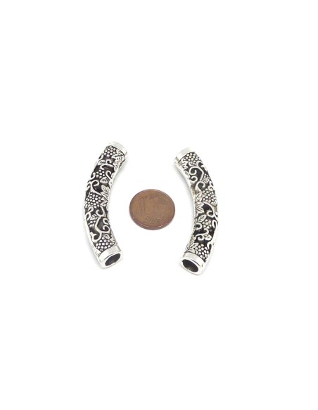 Perle passant tube motif grappe de raisin argenté en métal