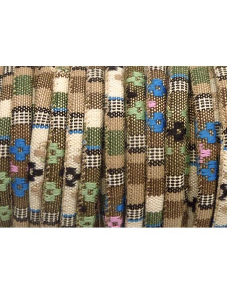 Cordon ethnique en coton tissé 6mm - 50cm - couleur multicolore dominante beige