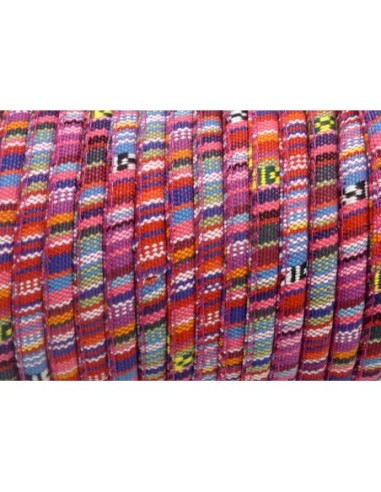 Cordon ethnique rose multicolore 6mm