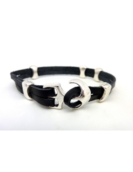 Fermoir crochet ancre bracelet multi rangs en métal argenté