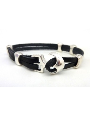 Fermoir crochet ancre bracelet multi rangs en métal argenté