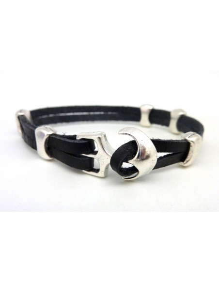 Fermoir crochet ancre bracelet multi rangs en métal argenté