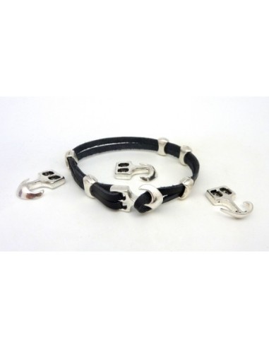 Fermoir crochet ancre bracelet multi rangs en métal argenté