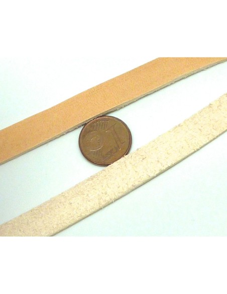R-20cm Cuir plat largeur 10mm de couleur marron clair, marron naturel - CUIR VERITABLE