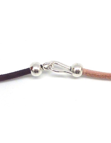 3 Fermoirs crochet avec embout rond pour cordon de 3mm en métal argenté