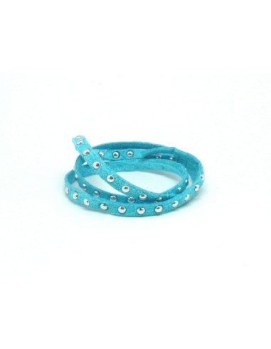 cordon suédine clouté bleu turquoise pailletté