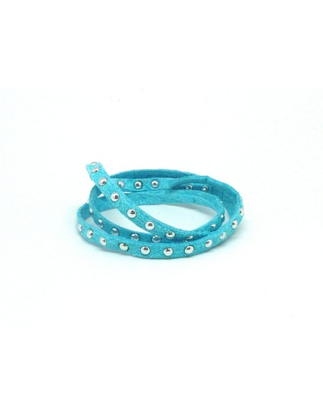 cordon suédine clouté bleu turquoise pailletté