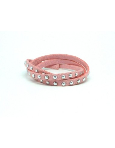 1m cordon de suédine cloutée rose pastel dragée...