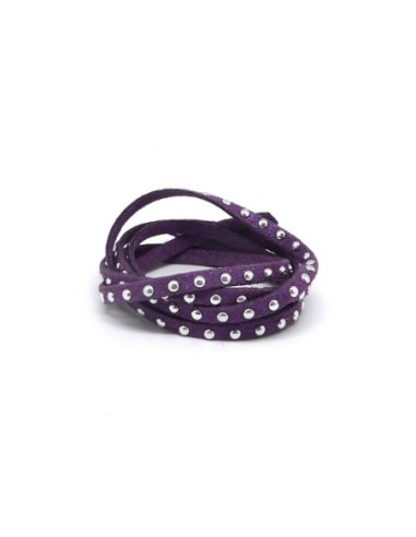 Lanière suédine violet pailleté avec clou argenté imitation daim