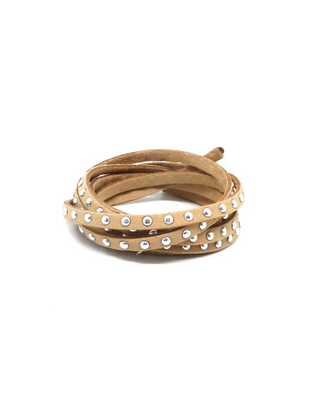 1m cordon de suédine cloutée beige et clou argent 4,5mm x 2mm - Aspect daim