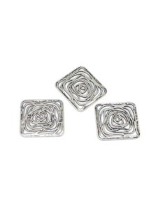 R-3 Pendentifs estampe filigrane carré en métal argenté...