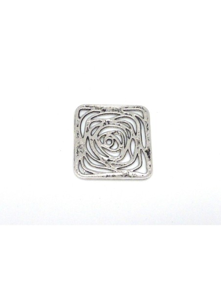 R-3 Pendentifs estampe filigrane carré en métal argenté vieilli 31 x 29mm