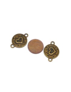 Connecteurs coeur gravé en métal de couleur bronze 22,8mm 2