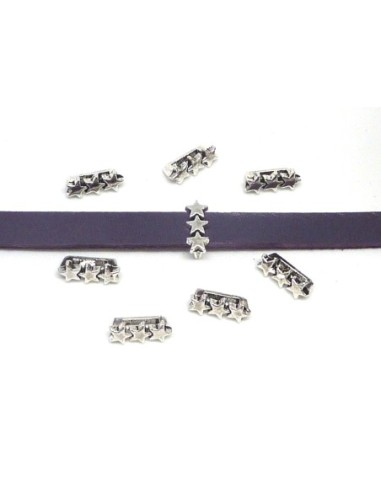 Perle poussoir étoile en métal argenté pour lanière cuir de 6mm