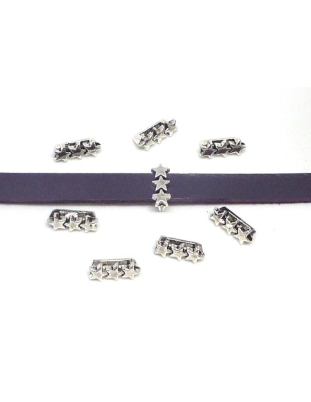 Perle poussoir étoile en métal argenté pour lanière cuir de 6mm