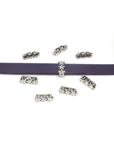 Perle passe cuir étoile en métal argenté pour cuir de 6mm
