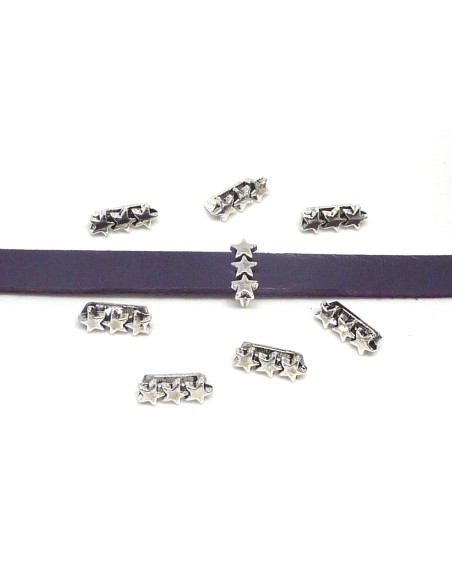 Perle passe cuir étoile en métal argenté pour cuir de 6mm
