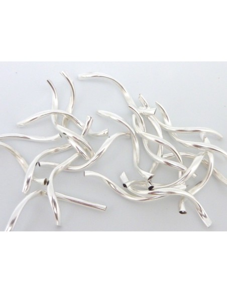 R-5 Perles tube, courbe, spirale en métal argenté brillant lisse 25mm